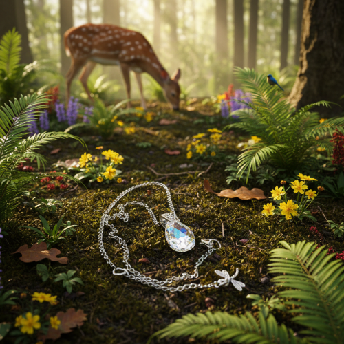 A  Beautiful Teardrop Crystal and Stainless Steel Chain Necklace, One-of-a-Kind-handcrafted by Artistry Jewelry