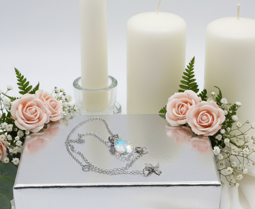 A  Beautiful Teardrop Crystal and Stainless Steel Chain Necklace, One-of-a-Kind-handcrafted by Artistry Jewelry