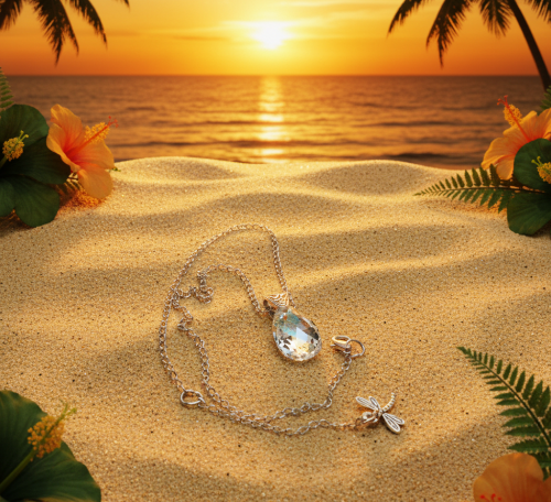 A  Beautiful Teardrop Crystal and Stainless Steel Chain Necklace, One-of-a-Kind-handcrafted by Artistry Jewelry