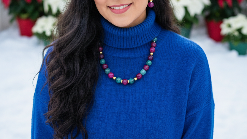 Stunning Natural Berry Tourmaline, Olive Quartz, and Gold Hematite, One-of-a-Kind, Beaded Necklace Set-handcrafted by Artistry Jewelry