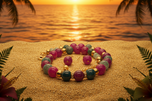Stunning Natural Berry Tourmaline, Olive Quartz, and Gold Hematite, One-of-a-Kind, Beaded Necklace Set-handcrafted by Artistry Jewelry