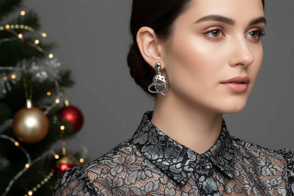 Lovely Double Crystal Heart Earrings