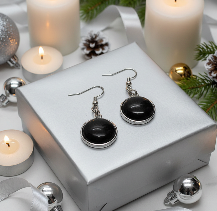 Black Natural Stone Drop Earring