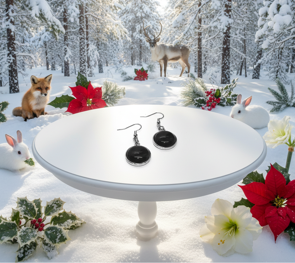 Black Natural Stone Drop Earring