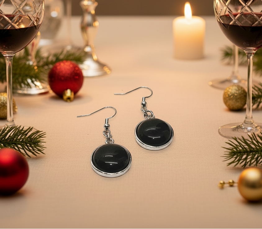 Black Natural Stone Drop Earring