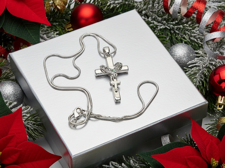 Stunning Heart and Cross Pendant Necklace