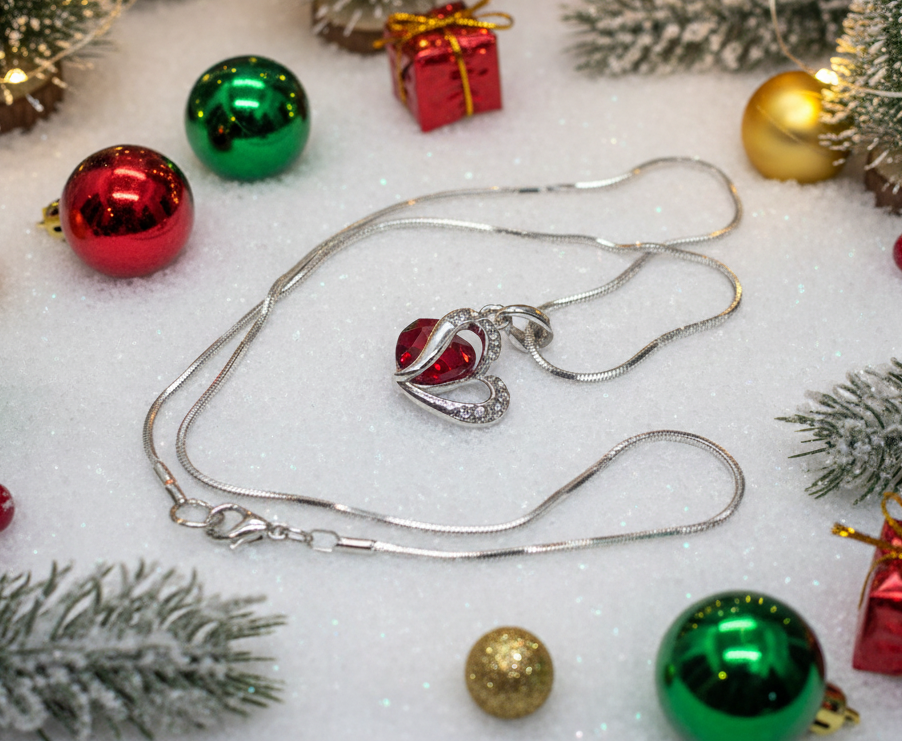 Stunning Red Crystal Heart Necklace