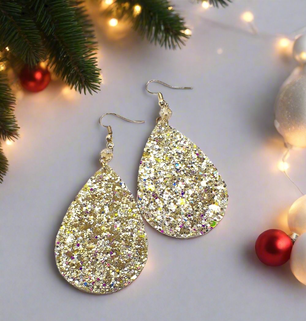 Glittering Teardrop Leather Earrings