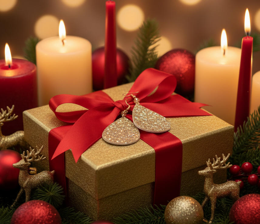 Glittering Teardrop Leather Earrings