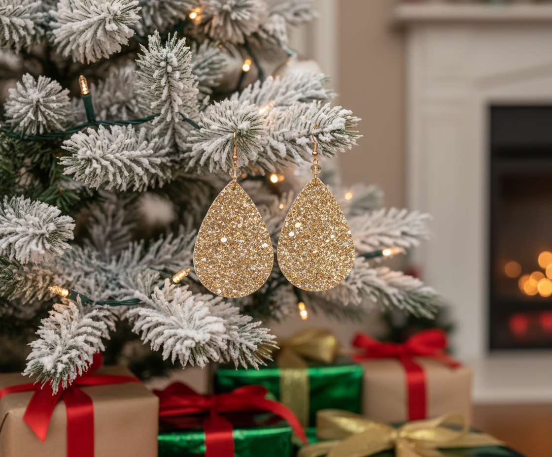 Glittering Teardrop Leather Earrings