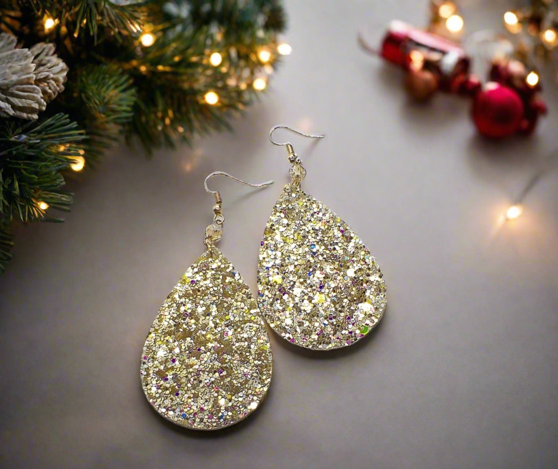 Glittering Teardrop Leather Earrings