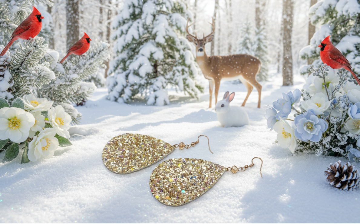 Glittering Teardrop Leather Earrings