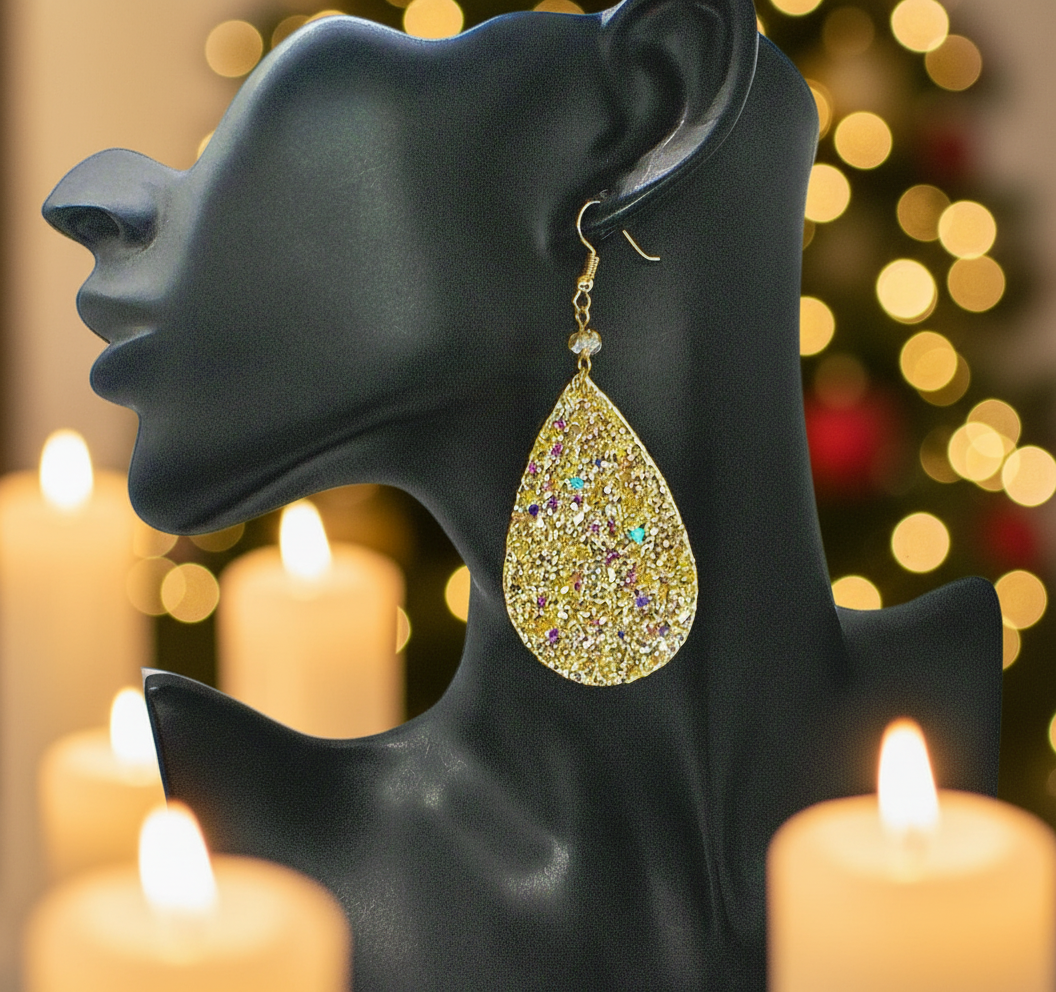 Glittering Teardrop Leather Earrings