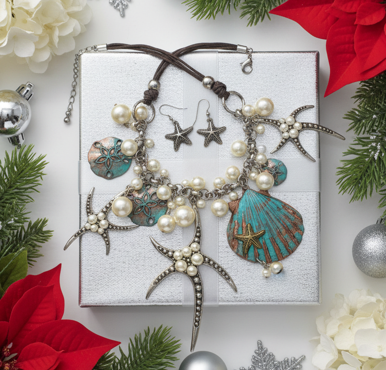 Gorgeous Starfish and Shell Statement Necklaces Set