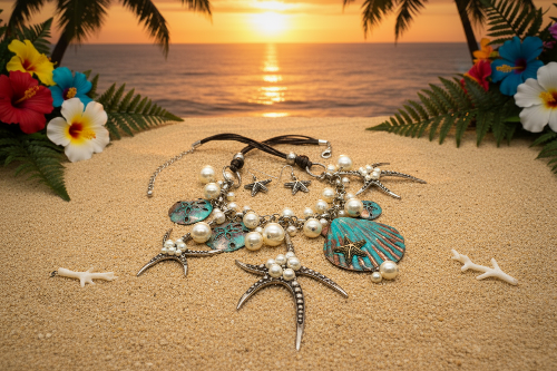 Gorgeous Starfish and Shell Statement Necklace Set