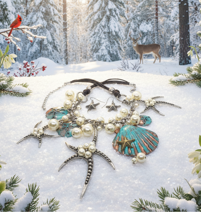 Gorgeous Starfish and Shell Statement Necklaces Set