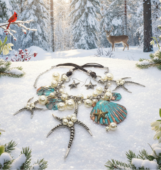 Gorgeous Starfish and Shell Statement Necklaces Set