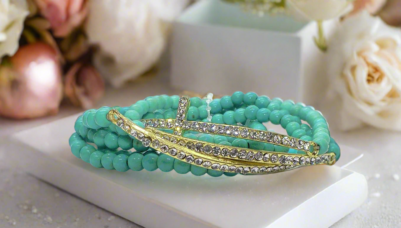 Beautiful Beaded and Rhinestone Cross Bracelet