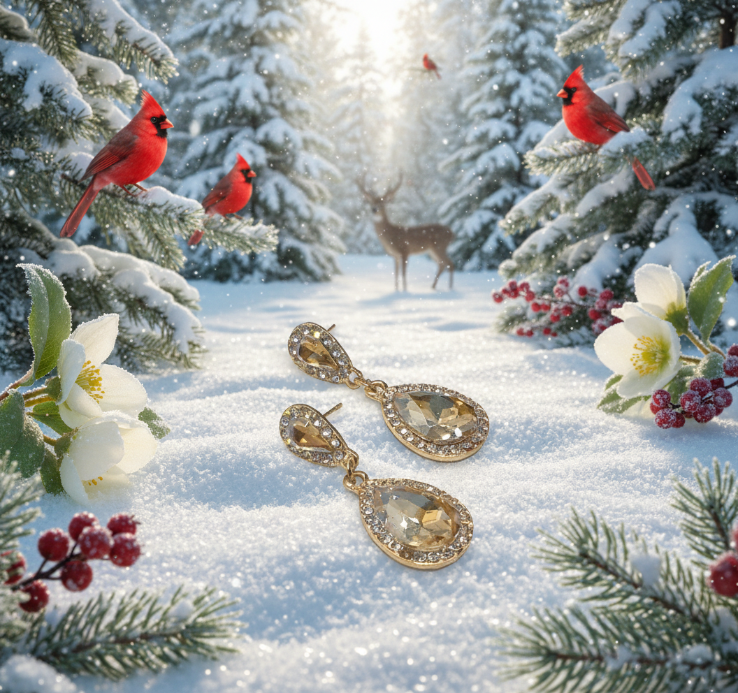 Lovely Champagne Teardrop Rhinestone Earrings