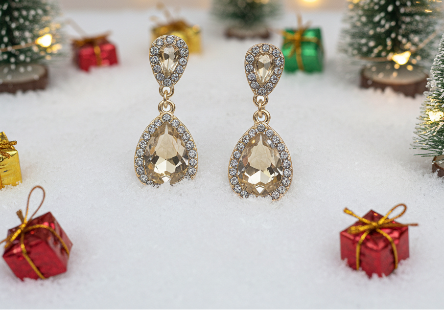Lovely Champagne Teardrop Rhinestone Earrings