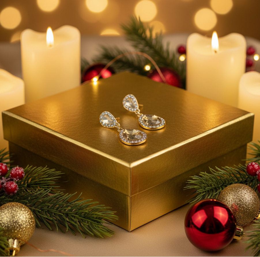 Lovely Champagne Teardrop Rhinestone Earrings