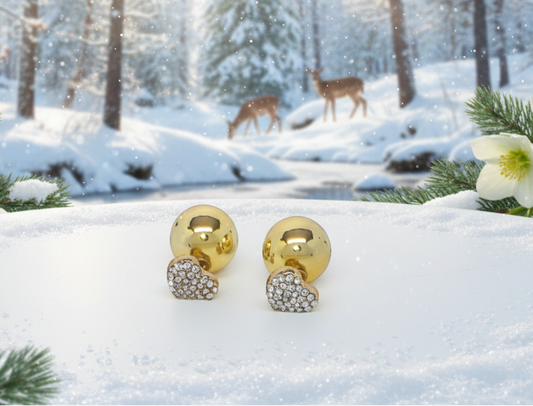 Lovely Gold Heart Double Sided Earrings