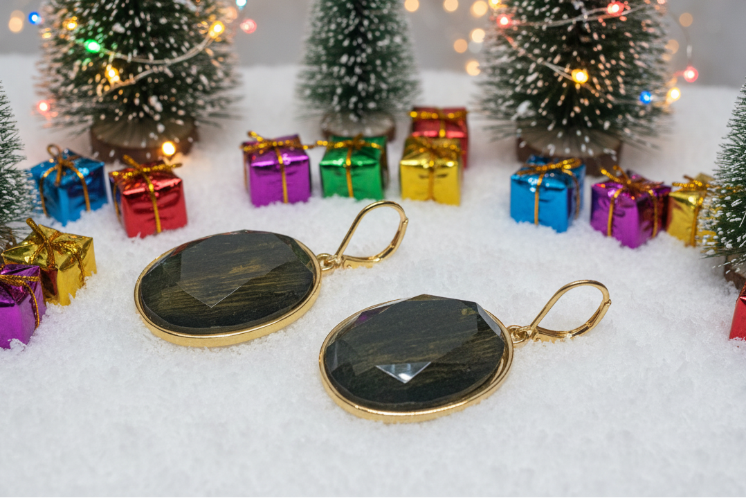 Faceted Oval Stone Earrings