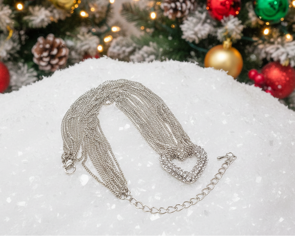 Multi Chain PAVE Heart Necklace