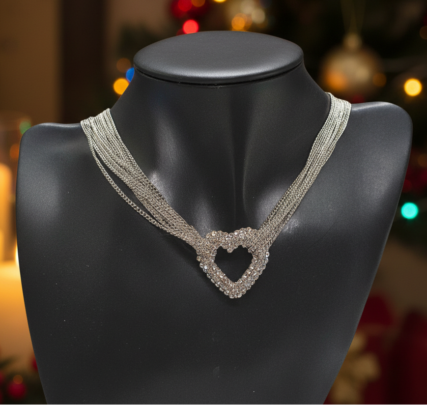 Multi Chain PAVE Heart Necklace