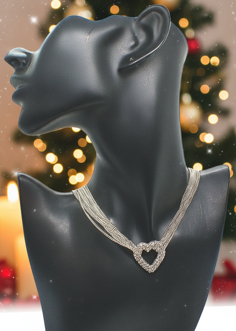 Multi Chain PAVE Heart Necklace