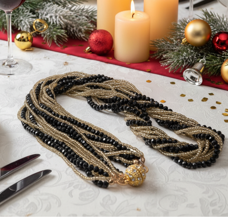 Beautiful Multi Strand Beaded Twist Necklace