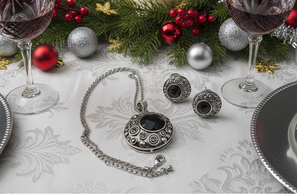 Elegant Black and Silver Necklace Set