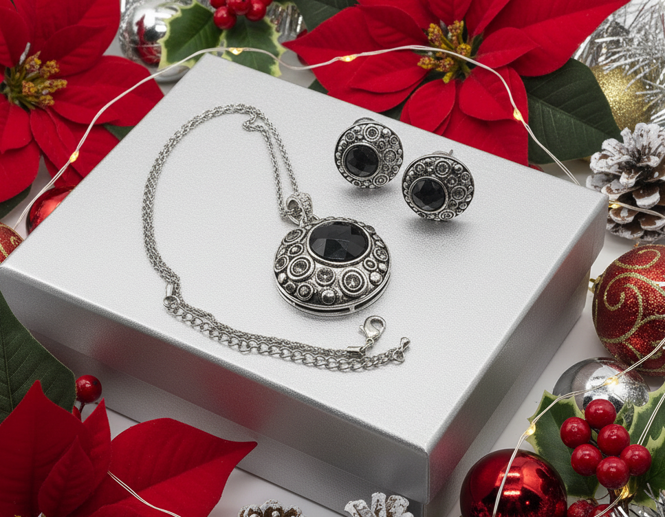 Elegant Black and Silver Necklace Set