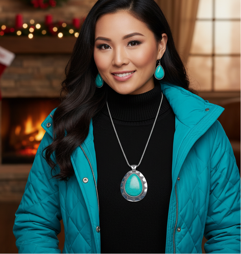 Marvelous Teardrop Turquoise Necklace Set