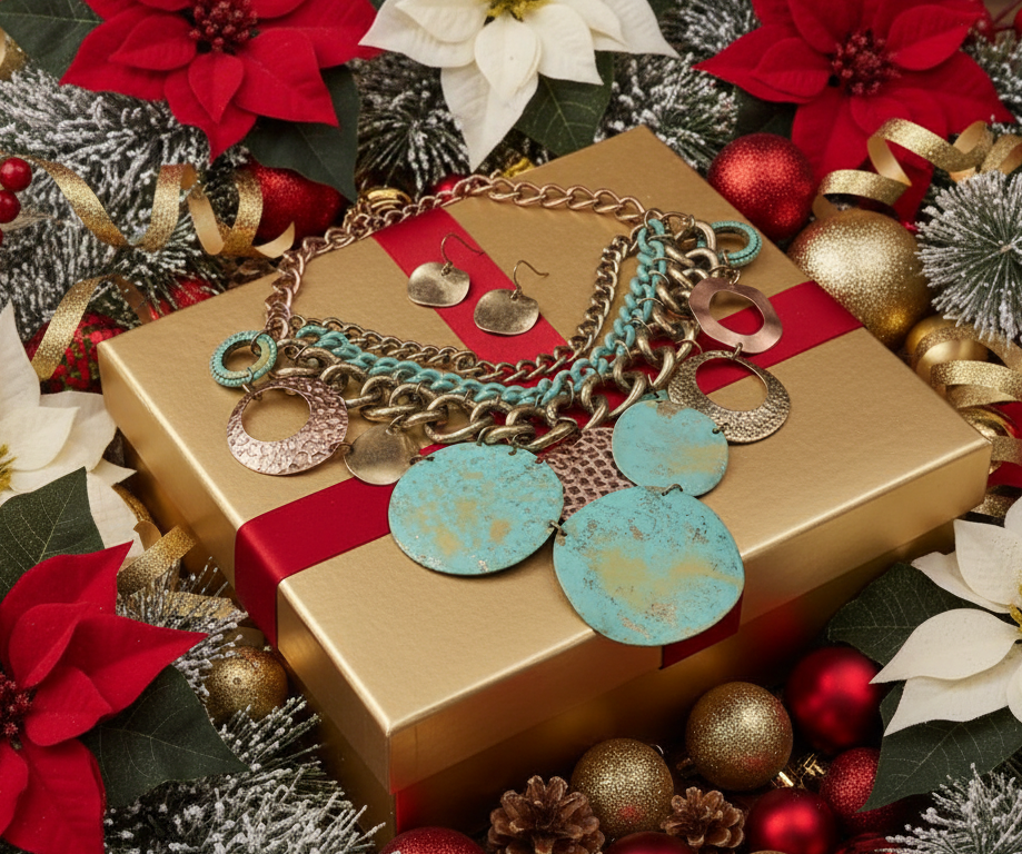 Exciting Green Patina Dangle Necklace Set