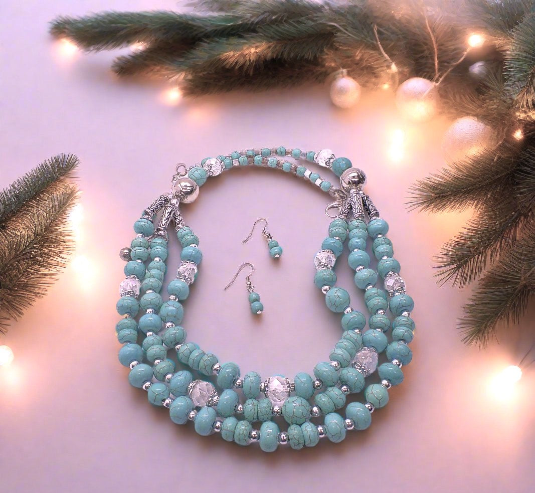 Gorgeous Turquoise and Silver Necklace Set