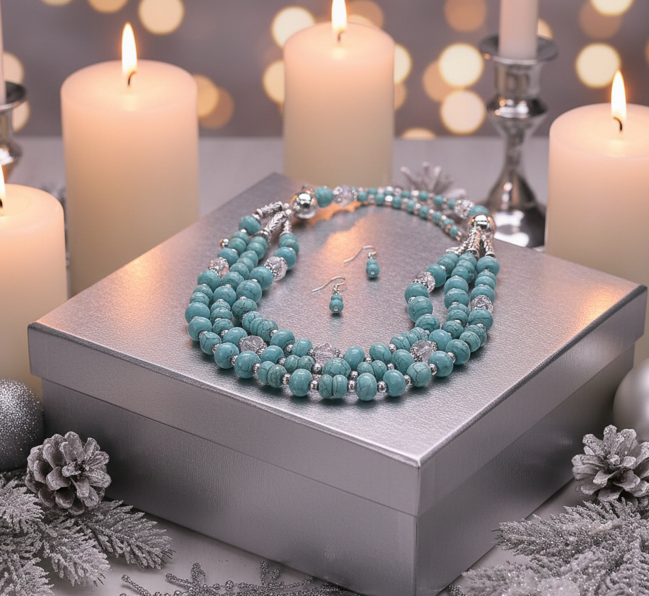 Gorgeous Turquoise and Silver Necklace Set