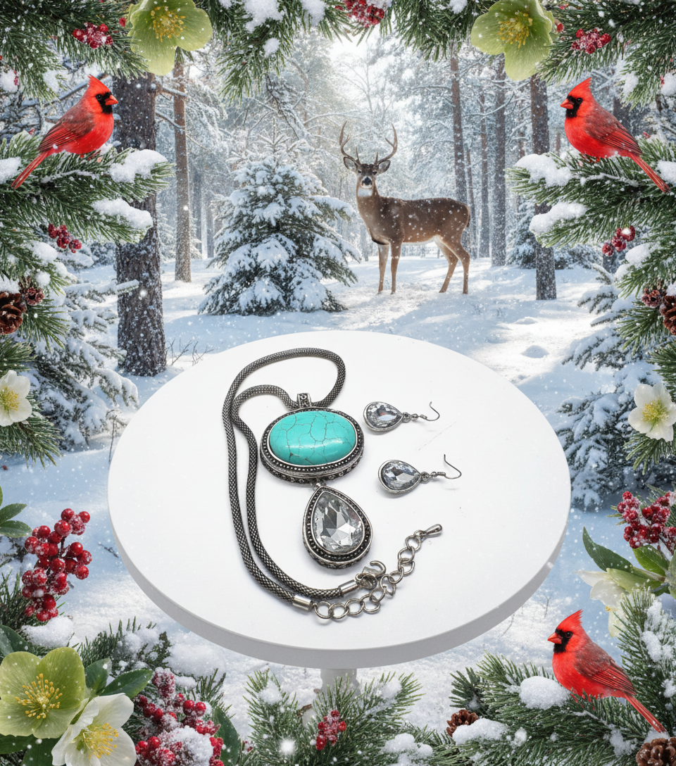 Turquoise and Rhinestone Necklace Set