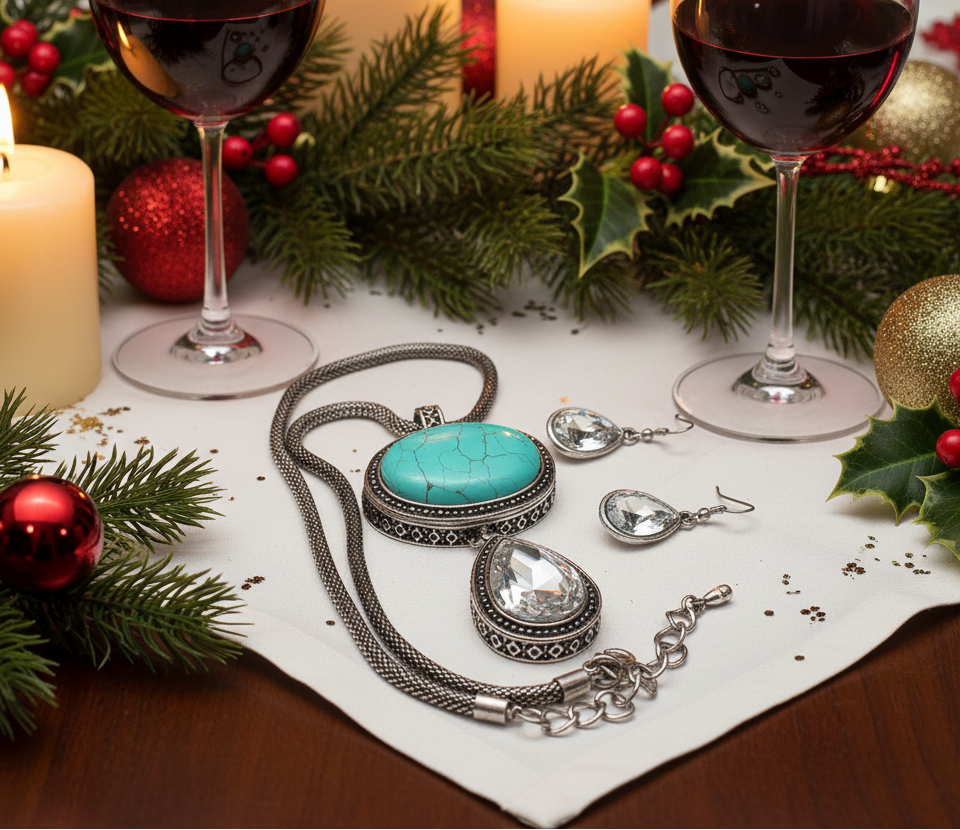 Turquoise and Rhinestone Necklace Set