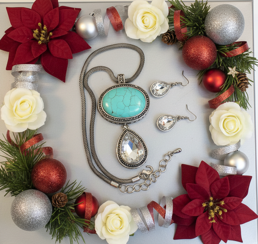 Turquoise and Rhinestone Necklace Set