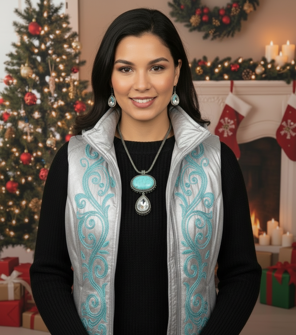 Turquoise and Rhinestone Necklace Set