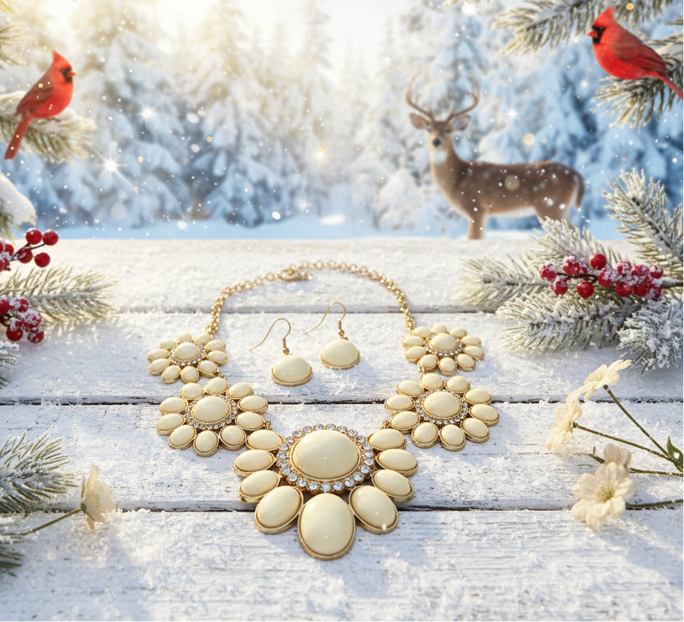 Ivory Flowers Galore Necklace Set