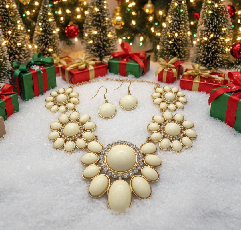 Ivory Flowers Galore Necklace Set