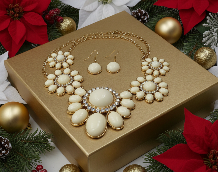 Ivory Flowers Galore Necklace Set