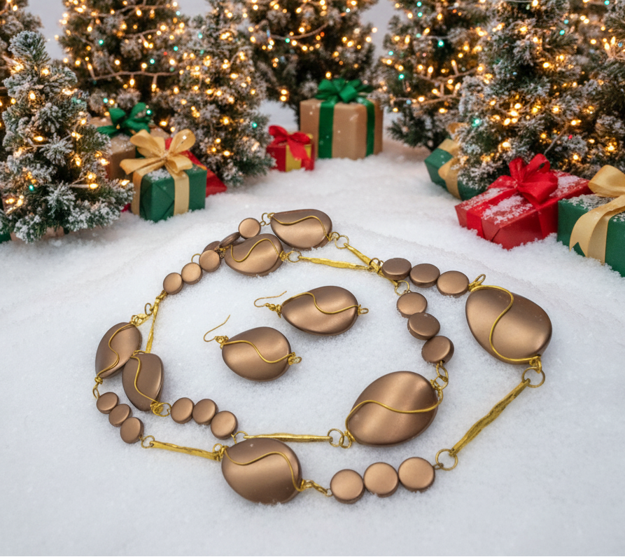 Lovely Bronze Long Necklace Set