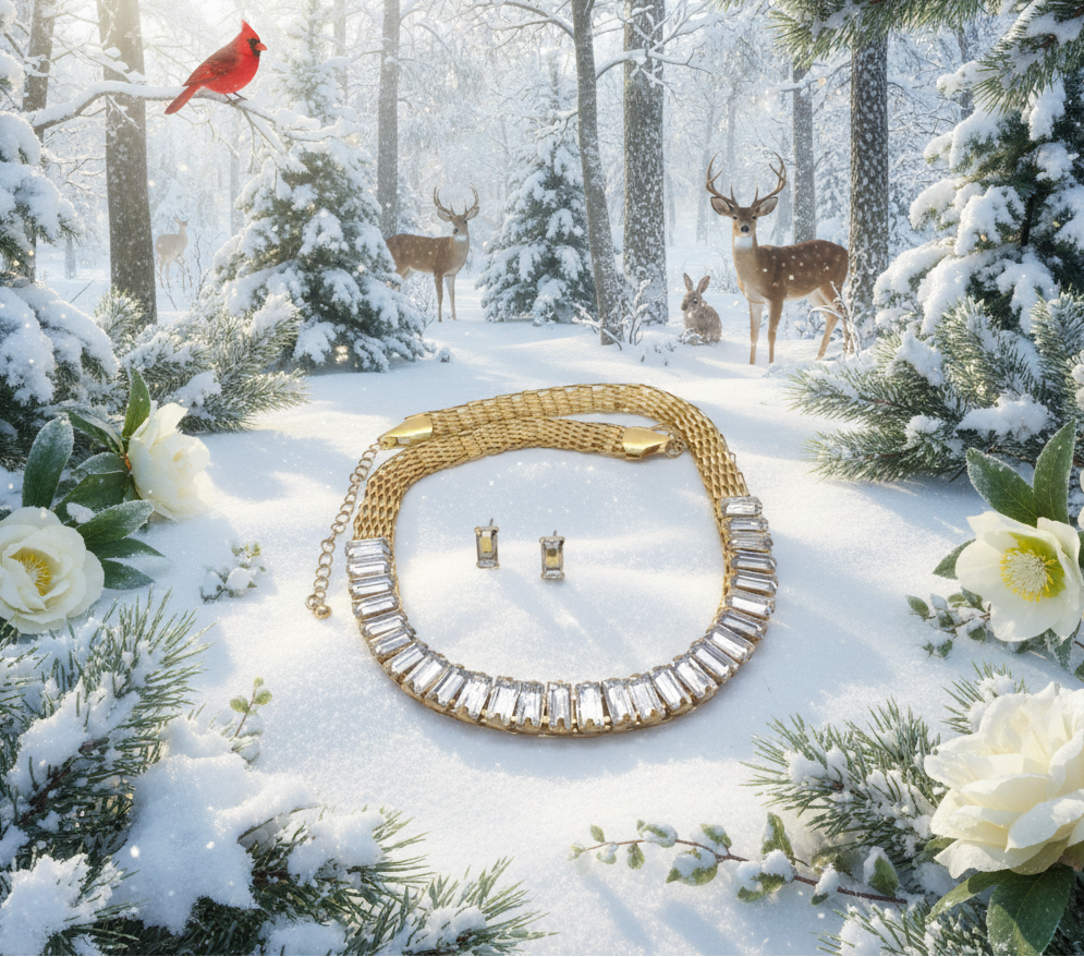 Lovely Rhinestones and Gold Necklace Set