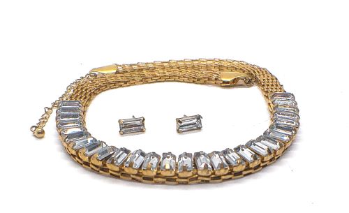 Lovely Rhinestones and Gold Necklace Set