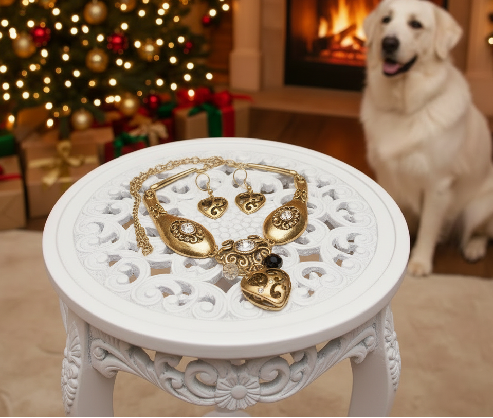 Heart and Rhinestone Necklace Set