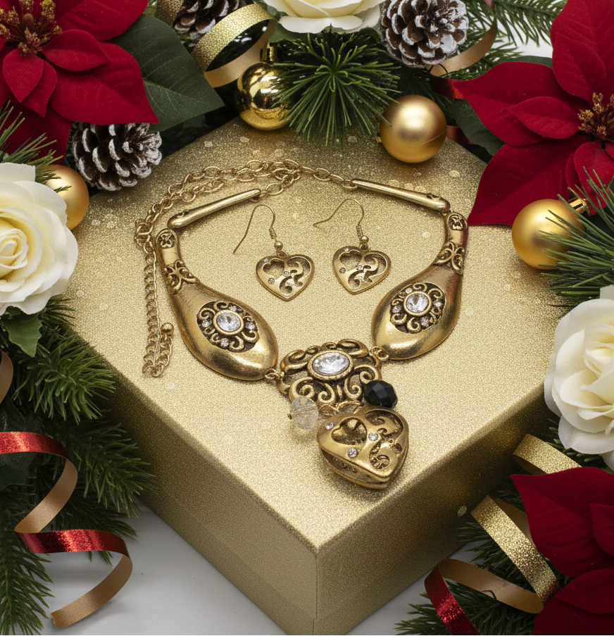 Heart and Rhinestone Necklace Set