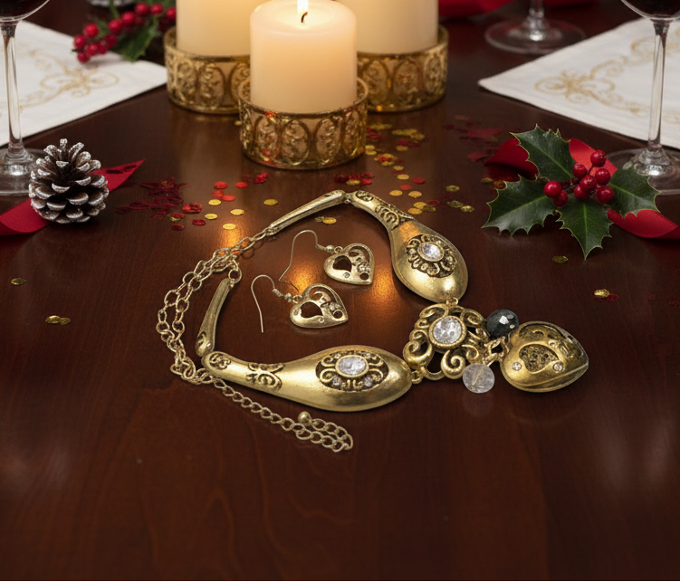 Heart and Rhinestone Necklace Set